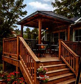 Wooden deck with a covered gazebo